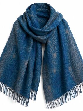 Teal Blue Boho Oversized Scarf Wrap with Fringe